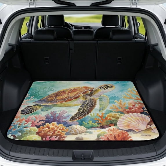 KUIFORTI Turtle Sea Universal Car Trunk Mat Trunk Protective Mat Vehicle Interior Decoration Accessories Easy to Clean Scratch-Proof for Daily Driving & Travel Use