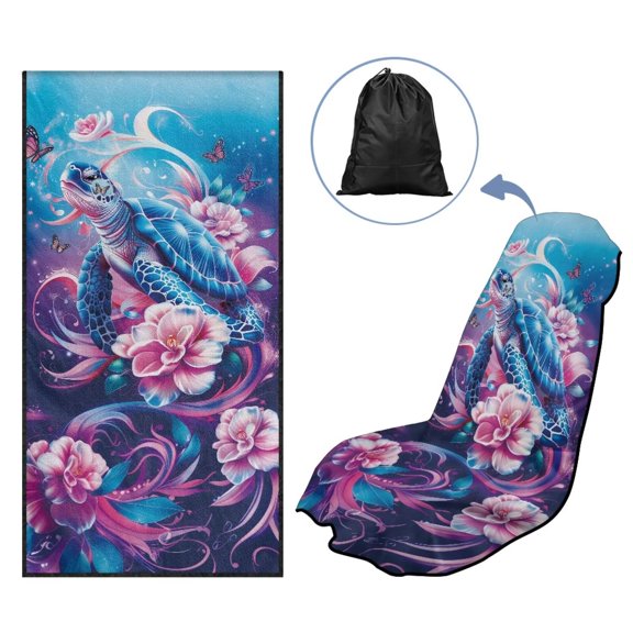 KUIFORTI Turtles Floral Car Seat Towel Covers with Storage Bag Athletic Running Towel Seat Washable Easy to Install Auto Accessories for Cars Outdoor Sport Activities 60 x 33 Inch