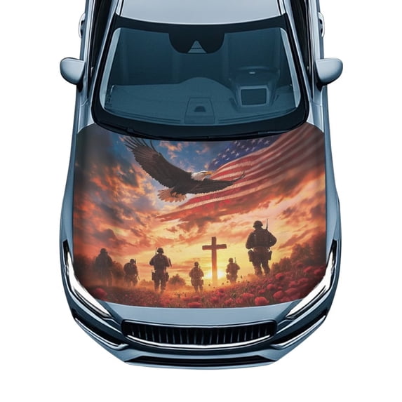KUIFORTI US Flag Eagle Hood Covers for Cars Can be Washed Automotive Accessories Decoration Versatile Windproof Car Hood Wrap Universal Decorations for Sedans SUVs Cars
