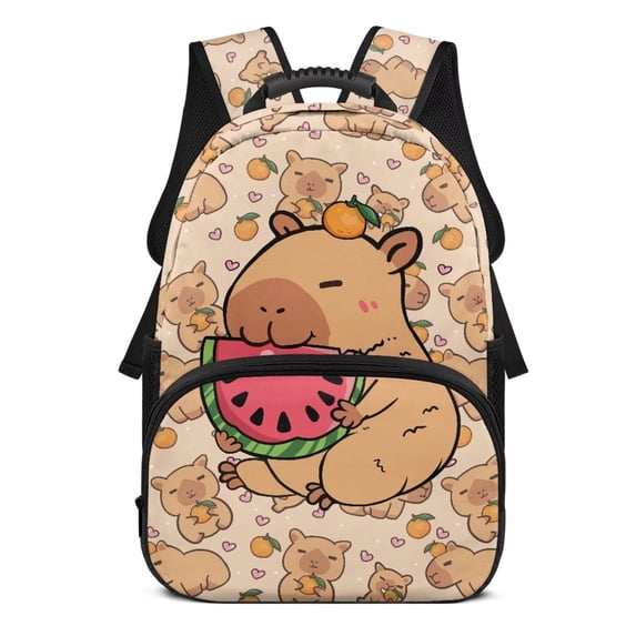 KUIFORTI Watermelon Capybara Girls Backpack Kids School Bag Comfortable Lightweight with Adjustable Straps Multiple Organizer Pockets for Elementary Middle