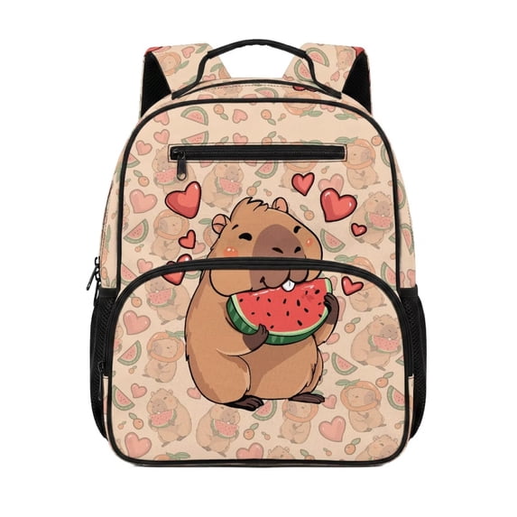 KUIFORTI Watermelon Capybara Toddler Backpack for Girls Kids School Bag with Multiple Organizer Pockets Breathable Adjustable Straps for Preschool Kindergarten Back to School Supplies