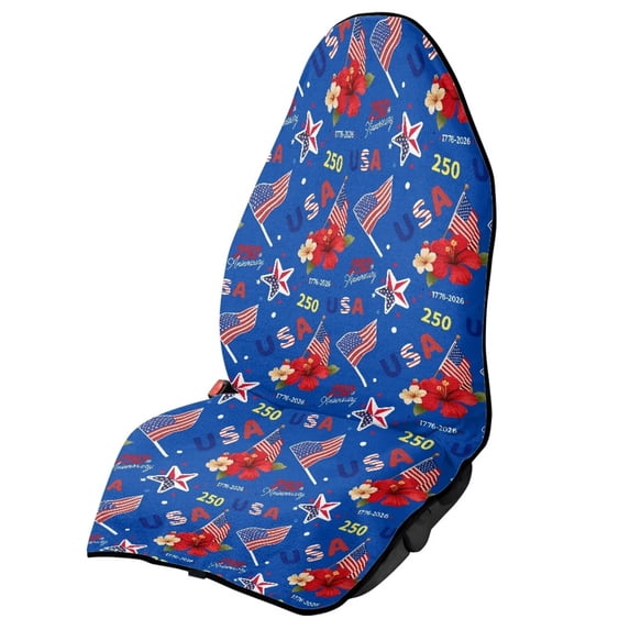 KUIFORTI Waterproof Car Seat Cover Towel, 250th USA Patriotic Print Front Seat Protector, Sweat Protection for Gym Running Beach, Universal Fit for Cars SUVs Trucks, Easy Install