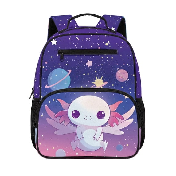 KUIFORTI White Axolotl Toddler Backpack Girls Kids School Bag with Front Pockets Adjustable Straps Durable for Preschool Kindergarten Back to School Essentials Gifts