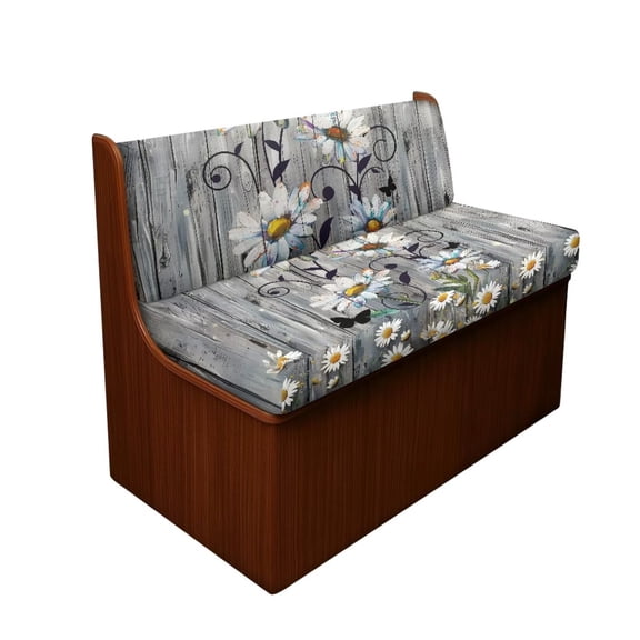 KUIFORTI White Daisy Print RV Bench Slipcovers, Anti-Slip Stretch Fabric, Full Coverage & Machine Washable, Replacement Cushion Covers for Camper & Trailer
