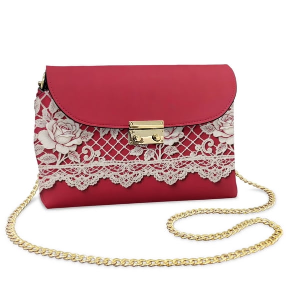 KUIFORTI White Rose Womens Leather Crossbody Bag Durable Woman Shoulder Bag Handbags Casual Easy to Carry Purse Shoulder Bags with Chain Strap for Daily Life