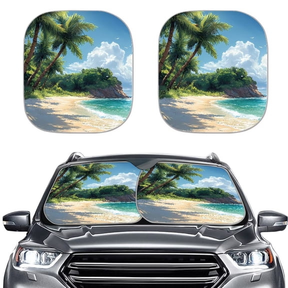 KUIFORTI Windshield Sun Shade, 2 Pack Foldable Car Sun Shade Windshield Front Window Shades, Palm Tree Sunshade Sun Visor Shield Blocks UV Rays for Car Sedan Truck SUV Accessories