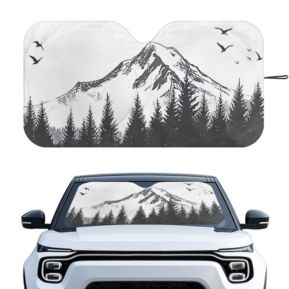KUIFORTI Windshield Sun Shade Camp Beach Travel Accessories Car Camping Sun Shade Foldable Heat Reduction Front Windshield Sun Shade Blocks UV Rays for Car Pickup Truck SUV Sedan, Mountain Forest