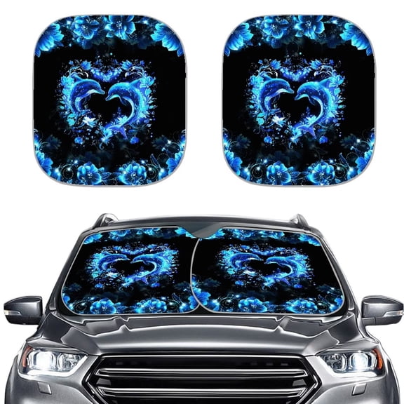 KUIFORTI Windshield Sun Shade, Foldable Sun Blocker for Car, Truck, SUV Automotive Interior Sun Protection, Reflective Shade for Front Windshield Keeps Car Cool, Cute Sea Dolphin Black