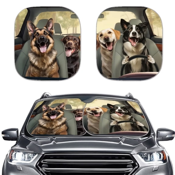 KUIFORTI Windshield Sun Shade Funny Dogs Design, Auto Sun Shade for Car SUV Truck (25.5" x 28.5") Front Window Sun Shade Visor Shield Cover (Upgrade Hardened)
