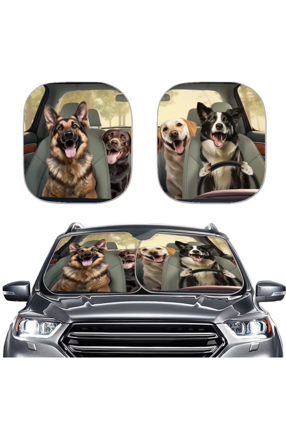 Windshield Sun Shade Funny Dogs Design, Auto Sun Shade for Car SUV Truck (25.5" x 28.5") Front Window Sun Shade Visor Shield Cover (Upgrade Hardened)