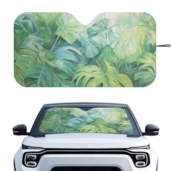 KUIFORTI Windshield Sun Shade Large UV Rays Sun Visor Shade, Palm Leaf Auto Front Windshield Sunshade for SUV, Truck, Van, Sedan, Hatchback, Car Folded Sun Shield Shade, Keeps Vehicle Cool