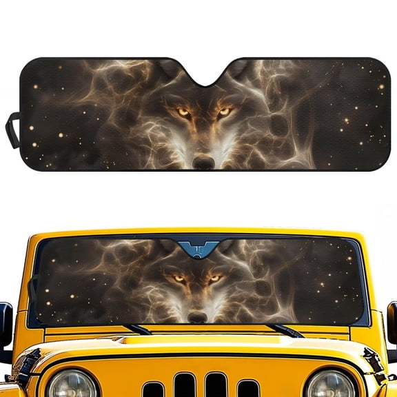 KUIFORTI Wolf Car Windshield Sunshade Front Windshield Shade for Sun, Heat and UV Rays Compatible with Jeep Wrangler JL JLU & Jeep Gladiator Accessories Window Shade Sun Visor