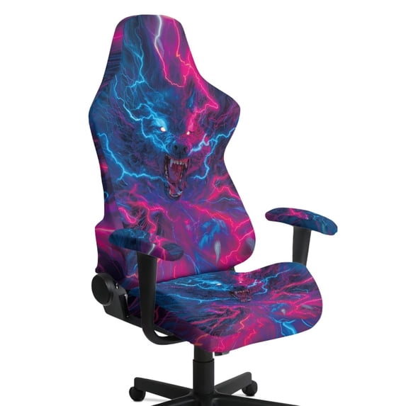 KUIFORTI Wolf Cool Gaming Chair Covers Easy to Install Gaming Chair Seat Cover with 2Pcs Armrest Slipcover Anti Scratch Pet Resistant Guard for Home, Office Decorations