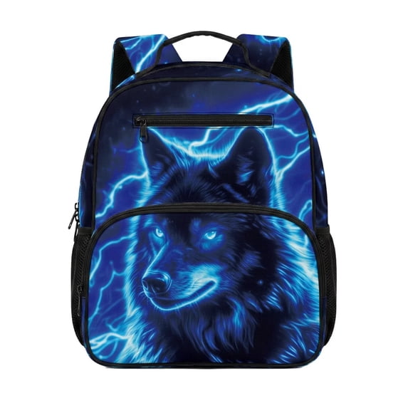 KUIFORTI Wolf Lighting Toddler Backpack Boys Kids School Bag with Multiple Storage Pockets Adjustable Straps 13.5 Inch for Preschool Kindergarten Daily Use