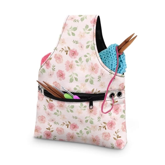 KUIFORTI Yarn Bag for Crocheting, Pink Floral Crochet Bag Organizer, Lightweight Knitting Bag Yarn Storage Organizer Knitting Gifts for Women Girls Tote Bag, Small Size