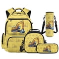 thumbnail image 1 of KUIFORTI Yellow Excavator Backpack with Lunch Box for Boys, 4Pcs Kids School Bag Set with Pencil Pouch Water Bottle Sleeve, Cool Style Bookbag for Elementary Primary Middle School, 1 of 6