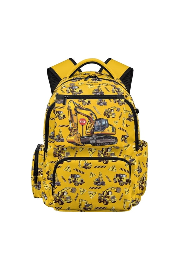 Yellow Excavator Boys Backpack Kids School Bag Lightweight Comfortable wiith Adjustable Straps Multiple Organizer Pockets for Elementary Middle