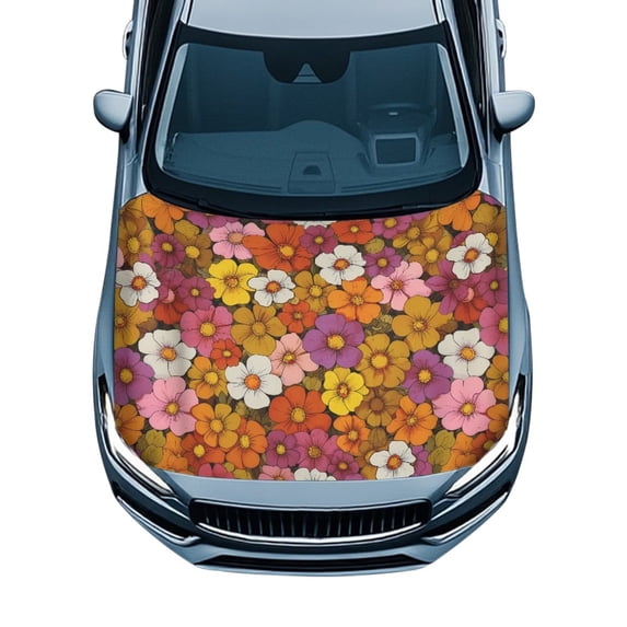 KUIFORTI Yellow Flower Car Hood Cover, Stretchable Fade-Resistant Vehicles Decorate Engine, Easy Install Auto Hood Decal Fits Most Sedans SUVs Trucks Pickup