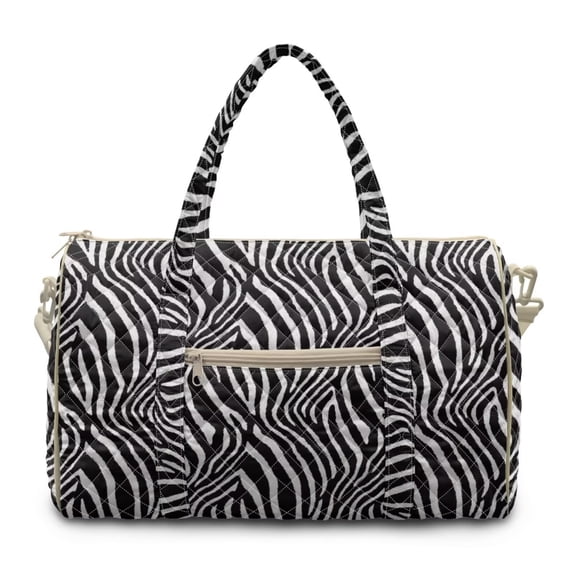 KUIFORTI Zebra Stripe Womens Travel Duffel Bags Quilted Overnight Bags Comfortable Portable Tote Carry On Luggage Bag with Handle and Adjustable Strap