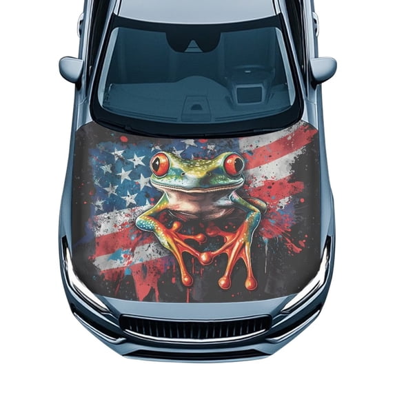 KUIFORTICar Hood Cover Protector - All-Weather Protection Frog US Flag Design with Elastic Band Can be Washed Fits Most Sedans, SUVs, Trucks and Pickups