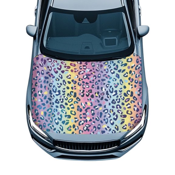KUIFORTIPink Leopard Print Car Hood Cover Protector, Windproof Durable Fade-Resistant Auto Hood Wrap, Removable Universal Fit for Sedans Trucks SUVs Pickups