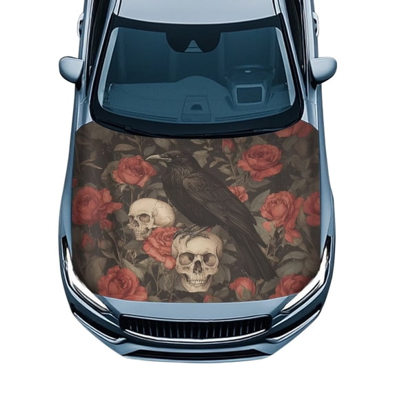 KUIFORTISkull Rose Car Hood Cover Protector, Auto Hood Decoration and Protection Automotive Accessories, Fits Most Sedans SUVs Trucks Pickups, Washable Fade-Resistant