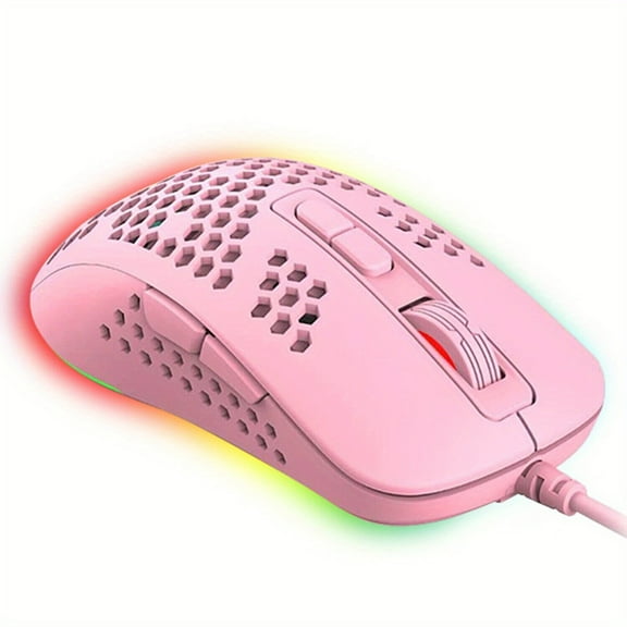 KUIYN 383 Ultralight Honeycomb Shell Wired Optical Gaming Mouse,RGB Backlit for Win10/Xbox/PS4/PS5/Mac (Pink)