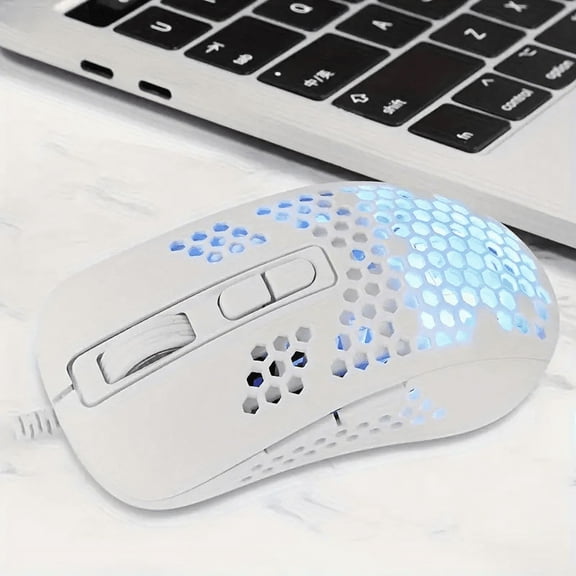 KUIYN 383 Ultralight Honeycomb Shell Wired Optical Gaming Mouse,RGB Backlit for Win10/Xbox/PS4/PS5/Mac (White)