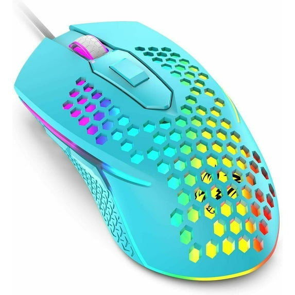 KUIYN M3 Ultralight Honeycomb Shell Wired Optical Gaming Mouse with RGB Backlit, Blue