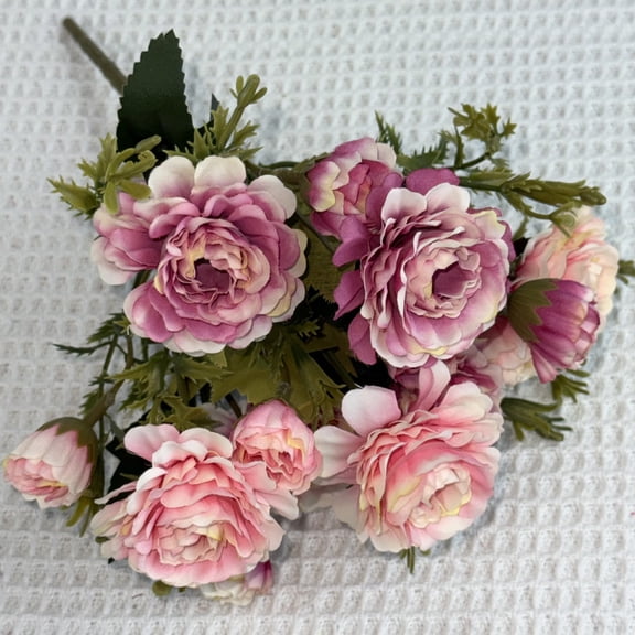 VAJUSO 11.8in Artificial Floral Bouquet, Realistic Fake Flower, Wedding Floral Decor for Home Office Party Table Centerpiece Decoration (1 Pack, Pink)