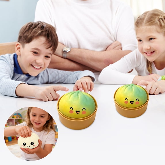KUKIDSVO Big Bun Toy, Soft Stress Relief with Basket, Sensory Fidget Toy for Kids Adults Home Office(A)