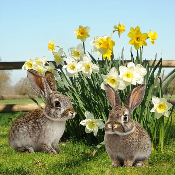 VAJUSO 2D Easter Bunny Floor Decal Waterproof Sticker for Outdoor Patio Garden Lawn Decor 2 Pack