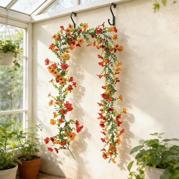 KUKIDSVO Artificial Flower Garland, 70.56in Fake Ivy Vine, Sun Protected Fade Resistant, Spring Summer Hanging Decor for Garden Wedding Home(Red)