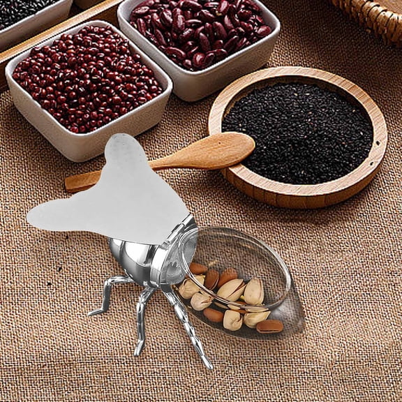 KUKIDSVO Bee Shaped Plastic Storage Jar, Decorative Kitchen Condiment Container, Airtight Dry Goods Organizer for Spices Sugar Seasonings, Silver