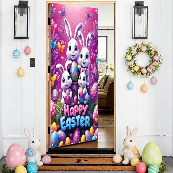 VAJUSO Easter Door Curtain, Polyester Banner for Holiday Party & Home Entrance Decoration, Style A