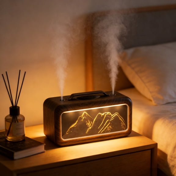 KUKIDSVO Snow Mountain Air Humidifier, Large Capacity Double Spray Aromatherapy Diffuser with Night Light for Bedroom