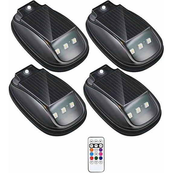 KUKIDSVO Solar Car Roof LED Strobe Light, Waterproof Wireless RGB Marker Light with Remote, 4 Pack