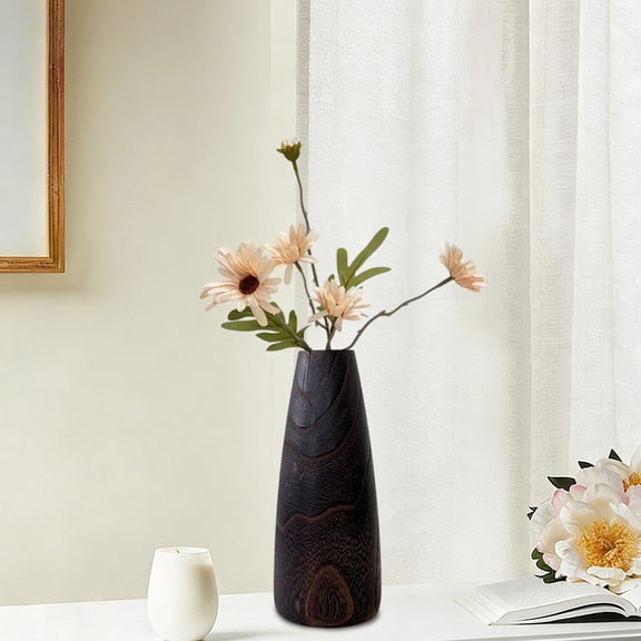 KUKIDSVO Solid Wood Flower Vase, Minimalist Home Decor Floral Container for Table Living Room Display Cabinet, Brown