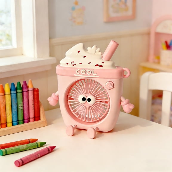 KUKIDSVO Upgraded Portable Fan Handheld Mini Fan, Ice Cream Cup Shape, Cute Decorative Look, Pink