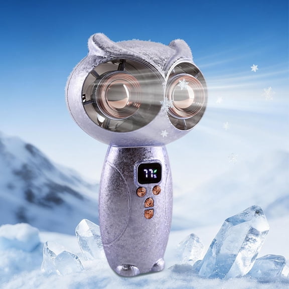 KUKIDSVO Upgraded Portable Handheld Fan, Owl Cartoon Design, Air Gathering Tech, Purple