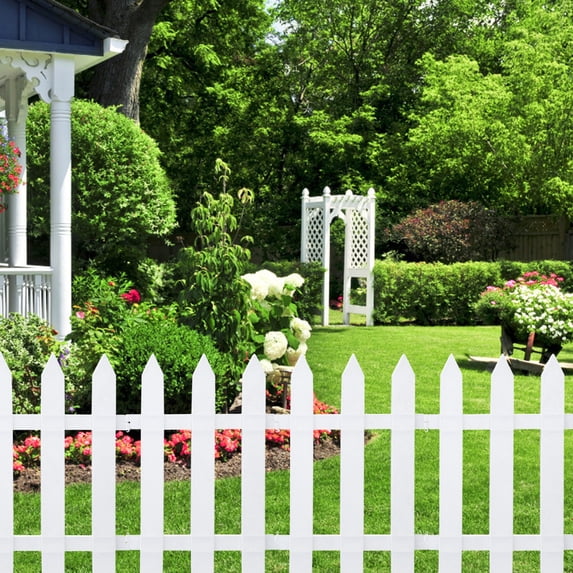 KUKIDSVO White Plastic Picket Fence, Modular PVC Garden Border, 23.6x13.8in Decorative Fencing for Outdoor Yard Patio Vegetable Garden Landscaping