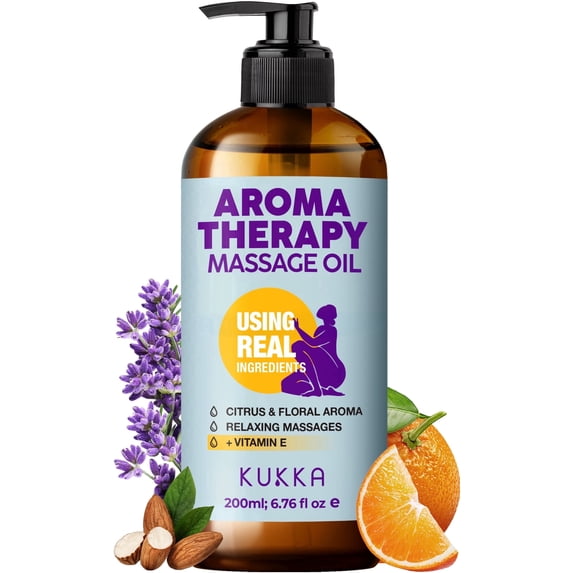 Kukka Aromatherapy Massage Oil - 6.76 fl oz - Relaxing Full Body Oil with Lavender & Orange Moisturizing for Women & Men
