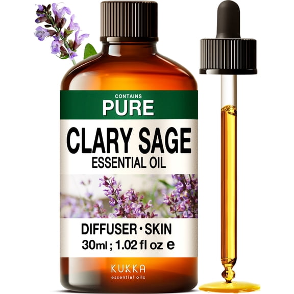 KUKKA Clary Sage Essential Oils - 1.02 Fl Oz - for Hair, Skin, Diffuser, Aromatherapy & DIY Soap Making Scent