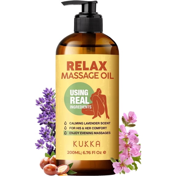 Kukka Relax Massage Oil - 6.76 fl oz - Lavender Massage Oil for Relaxation & Comfort, Natural Ingredients & Non-Greasy
