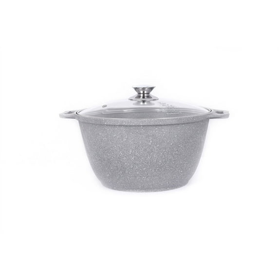 KUKMARA Aluminum Wok Cooking Pot Non-Stick Pot with Glass Lid (light marble) Camping Cookware Dutch Oven Kitchen Pot (3.2-qt. (3 L))