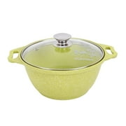 KUKMARA Aluminum Wok Cooking Pot Trendy Style Non-Stick Pot with Glass Lid lime Camping Cookware Dutch Oven Kitchen Pot 2.1-qt. 2 L