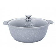 KUKMARA Aluminum Wok Kazan Cooking Pot Non-Stick Dutch Oven Pot with Glass Lid light marble Camping Cookware Kitchen Pot 3.2-qt. 3 L