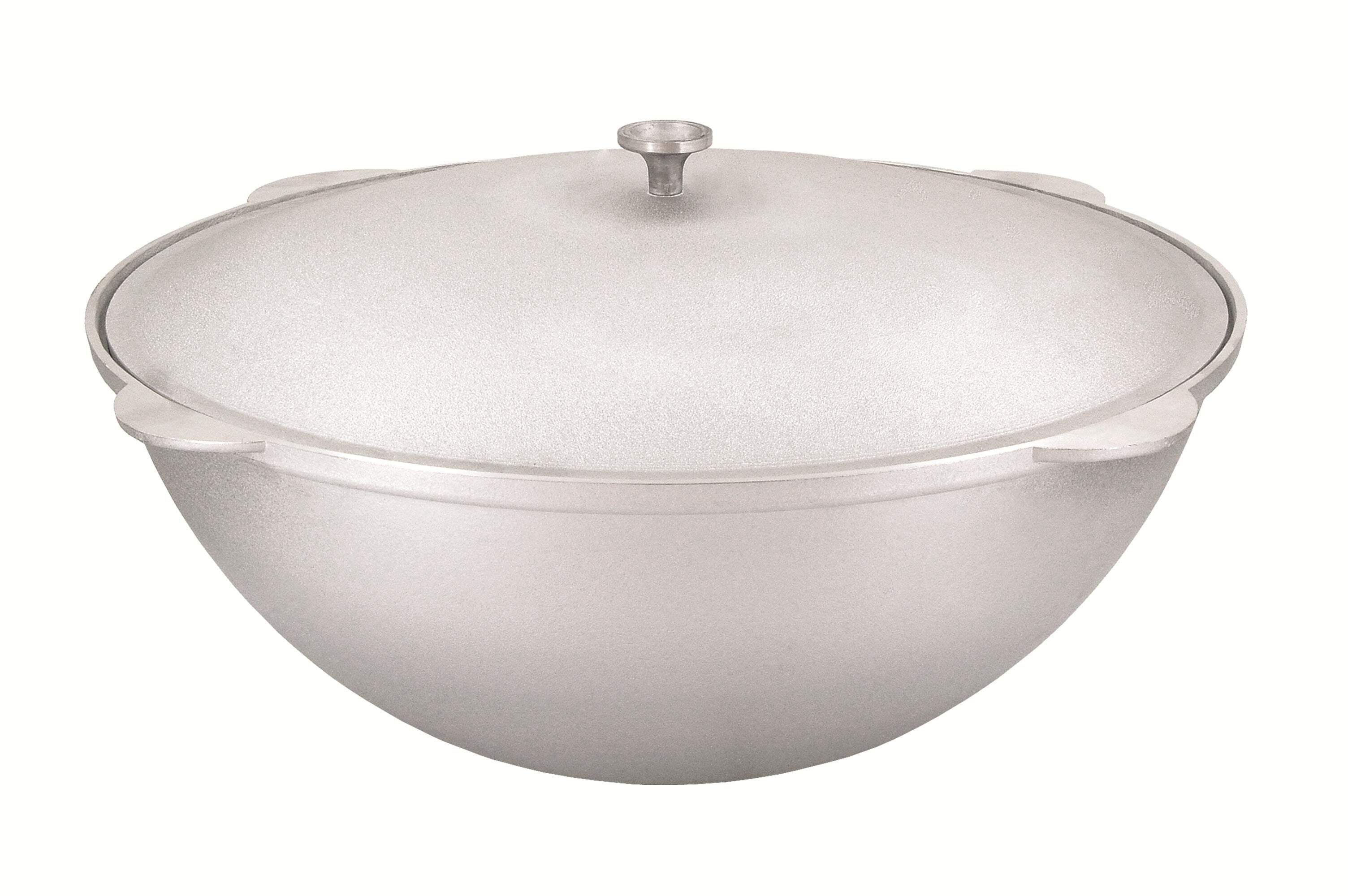 KUKMARA Kazan Cast Aluminum Asian Cauldron with Lid 23.2 Qt (22 L) Aluminum Kazan Dutch Oven Pot Camping Cookware Kitchen Pot Aluminum Caldero, Gray