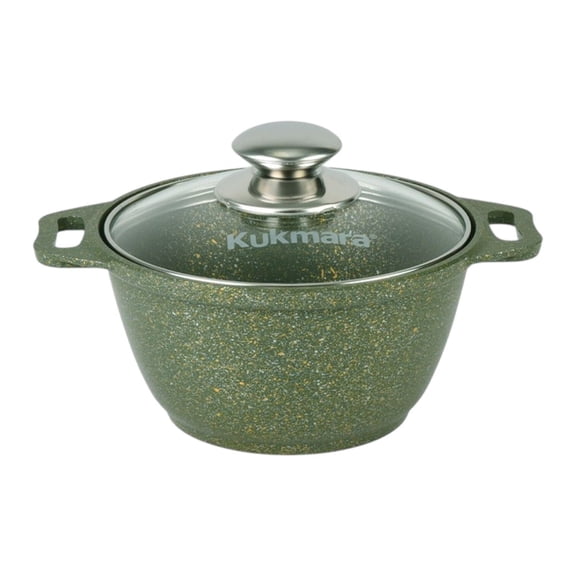 KUKMARA Trendy Style Malachite Aluminum Non-Stick Cooking Pot with Glass Lid 1.1 Qt (1 L) Small Non-Stick Stockpot with Lid Cookware Stock Pot Cast Aluminum Soup Pot, Green