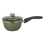 KUKMARA Trendy Style Malachite Aluminum Non-Stick Saucepan with Glass Lid and Removable Handle 1.6 Qt 1.5 L Cast Aluminum Pot Sauce Pan Cookware Kitchenware Multi-Purpose Pot, Green